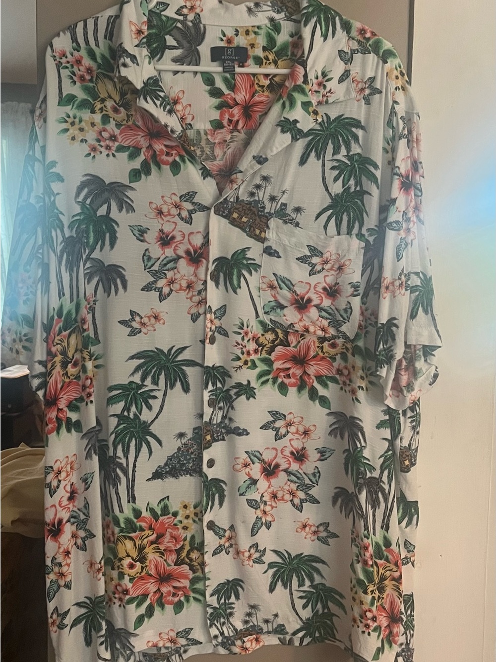 George White Tropical Floral Hawaiian Button-Down Shirt